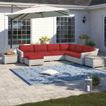 Kordell 9 piece rattan sectional seating group with cushions sale